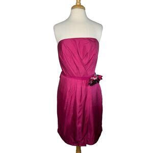 BANANA REPUBLIC Monogram Magenta Pink Strapless Silk Dress Size 12 Womens